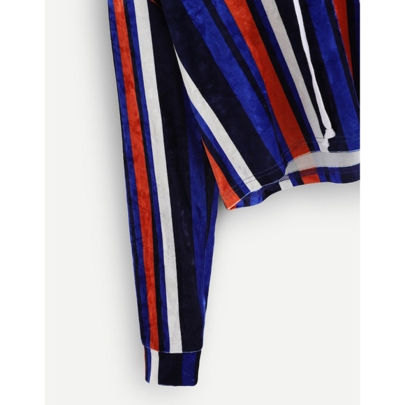 HP - Stripped Crushed Velvet Hooded Crop Pullover - Picture 4 of 5